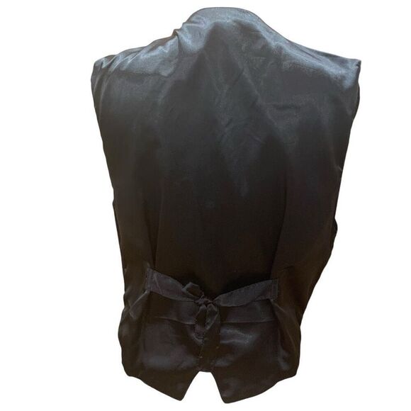 AJ Vintage Vest Leather Whipstitch Lined Silver Buttons Pockets Black Medium Men - Picture 6 of 7